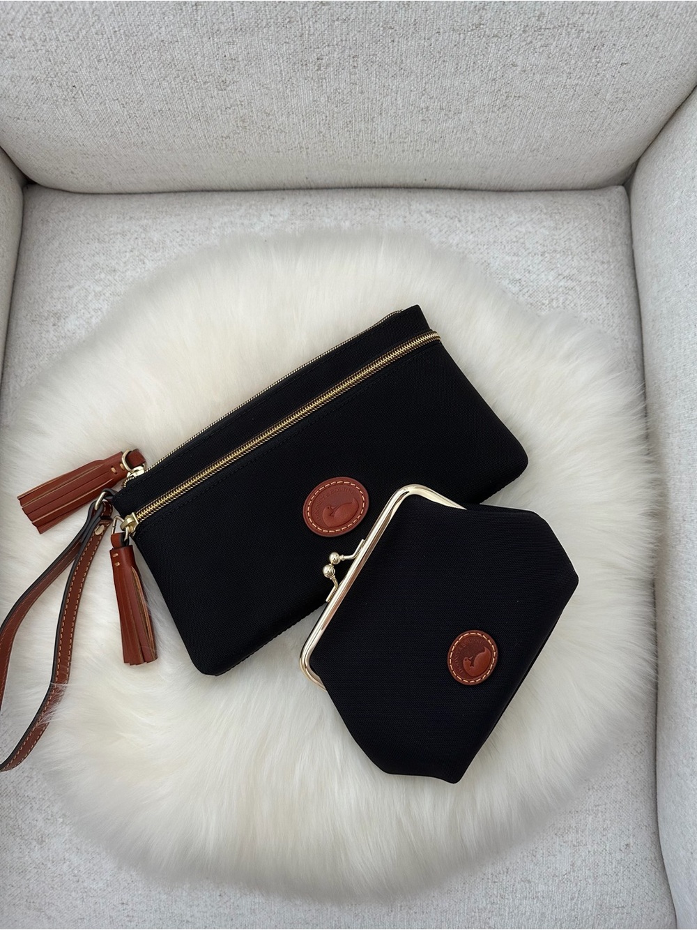 Dooney & Bourke Black Nylon Wristlet and Coin Purse Set